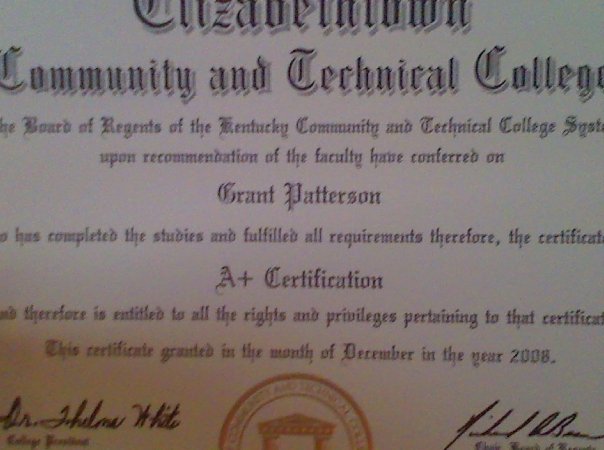 A+ Certifaction Certificate